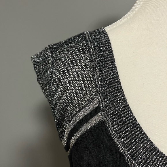 Armani Exchange A/X Black and Metallic Logo Cap Sleeve Top - Picture 7 of 9